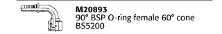 M20893 90° BSP O-ring female 60° cone BS5200