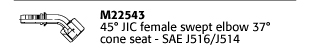 M22543 45° JIC female swept elbow 37° cone seat - SAE J516/J514