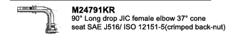 M24792 90° JIC female long drop elbow 37° cone seat - SAE J516/ISO 12121-5