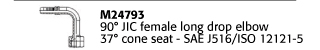 M24793 90° JIC female long drop elbow 37° cone seat - SAE J516/ISO 12121-5