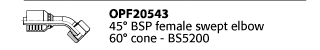 OPF20543 45° BSP female swept elbow 60° cone - BS5200