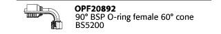 OPF20892 90° BSP O-ring female 60° cone BS5200