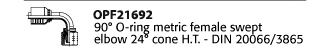 OPF21692 90° O-ring metric female 24° cone seat H.T