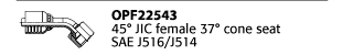 OPF22543 45° JIC female 37° cone seat SAE J516/J514