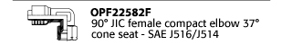 OPF22582F 90° JIC female compact elbow 37° cone seat - SAE J516/J514
