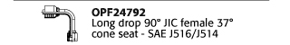 OPF24792 Long drop 90° JIC female 37° cone seat - SAE J516/J514
