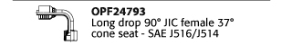 OPF24793 Long drop 90° JIC female 37° cone seat - SAE J516/J514
