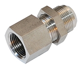 SS2705-LN - Female NPT x Male JIC 37 Degree Flare Bulkhead Stainless Steel Adapter with Lock Nut